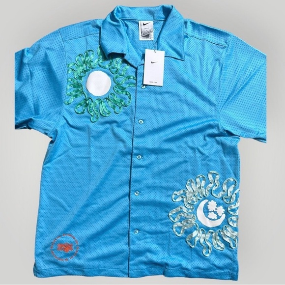 1 Nike Uphoria Button-Up Mesh Short Sleeve Top Baltic Blue DV9676-416 - Picture 5 of 9